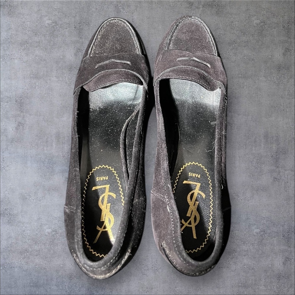 Authentic YSL Black Suede Penny Loafer Heels – Size 37.5 - Picture 3 of 7